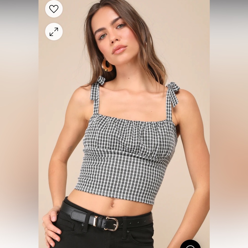 Cutest Pose Black and White Gingham Tie-Strap Crop Top